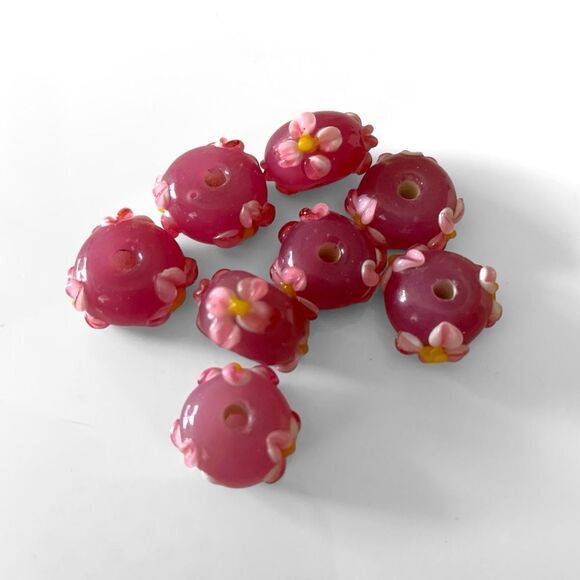 Pink Lampwork Floral Petal Beads - Picture 2 of 4